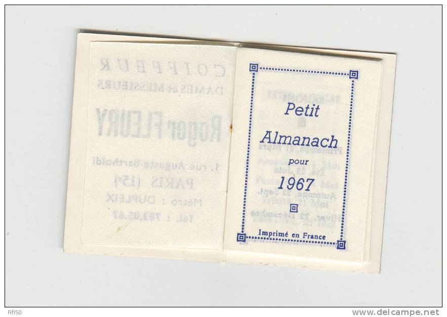 Calendrier  " Petit Almanach Pour 1967 " Coiffeur Fleury Paris Dessin Les 4 As Cartes - Petit Format : 1961-70