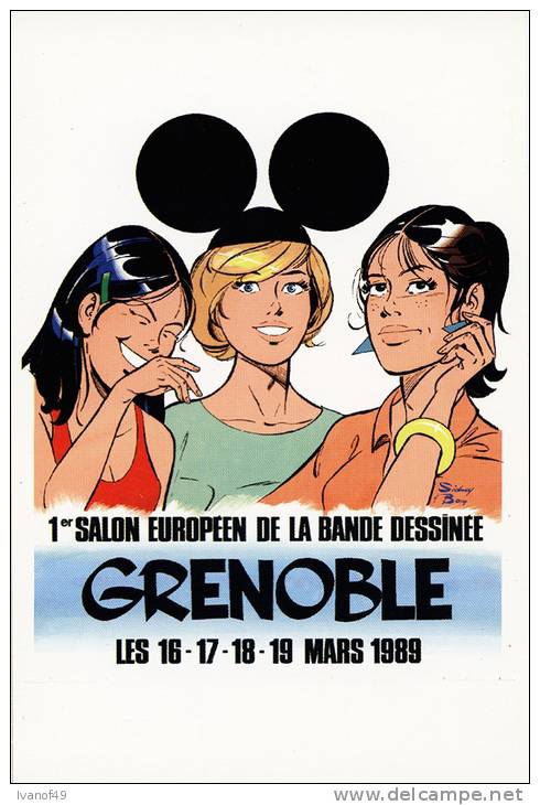 2 Cartes -  1er Salon De La BD GRENOBLE 1989 -  Auteurs: Sidney Et Bom-Menu - Comics