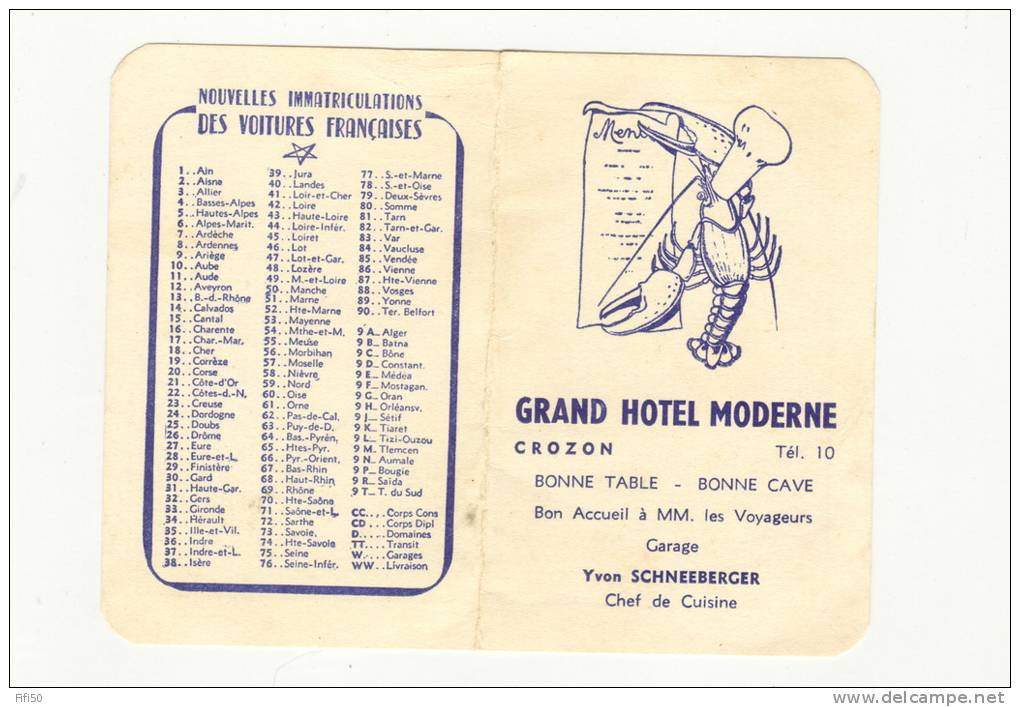 Calendrier  Almanach 1963  Grand Hôtel Moderne Crozon 29 Mme Schneeberger Chef De Cuisine Homard & Toque - Petit Format : 1961-70