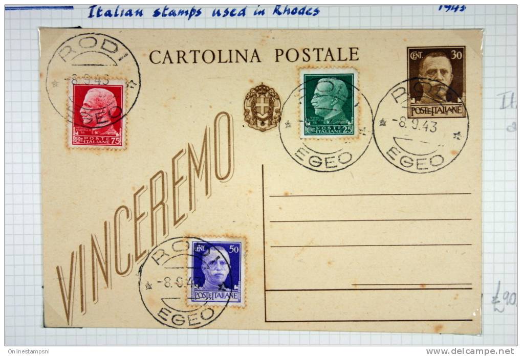 Italy: Rhodes/Rodi, Cartolina Postale With Italian  Stamps Used In Rhodes, 1943 - Aegean (Rodi)