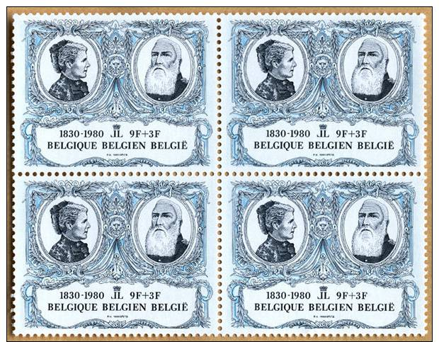 Bloc De 4 Timbres 1980 N° 1979 - 150 Ans De La Belgique, Roi Léopold II Et Reine Marie-Henriette - Unused Stamps