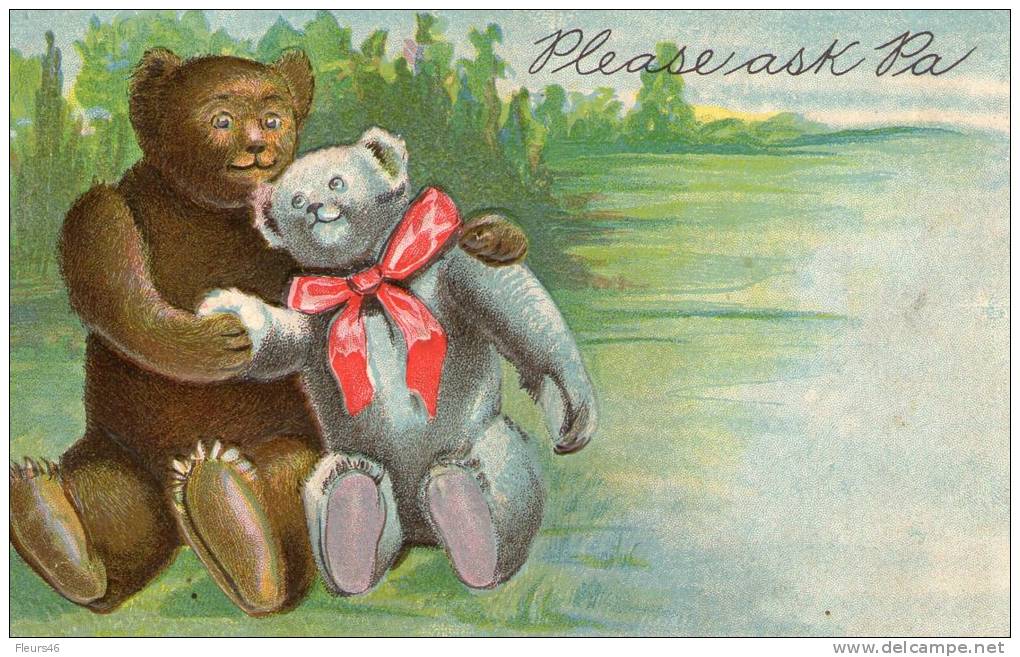 Carte Américaine Gaufrée . COUPLE D'OURS AMOUREUX . - Ours