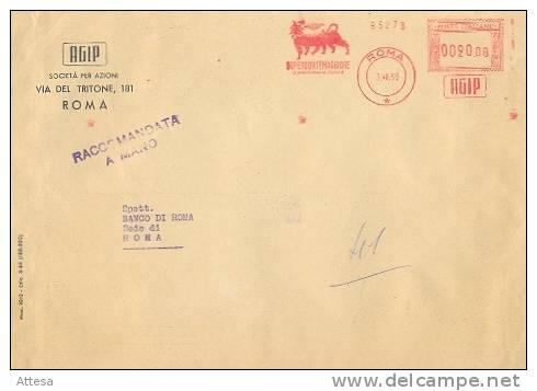 3/7/1959 Rossa AGIP Raccomandata A Mano - 1946-60: Storia Postale