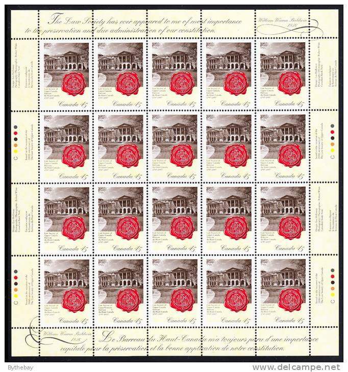 Canada MNH Scott #1640, 1640i Sheet Of 20 45c Osgoode Hall With Variety - 200th Ann Law Society Of Upper Canada - Full Sheets & Multiples