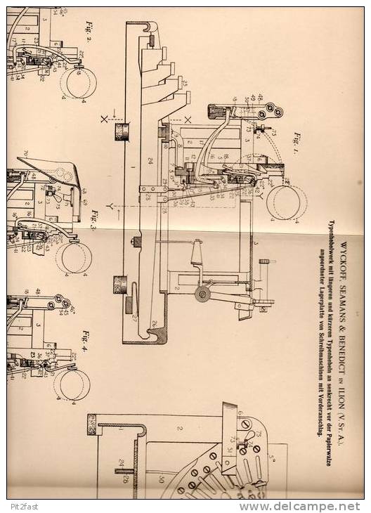 Original Patentschrift - Wyckoff , Seamans & Benedict In Ilion , USA , 1902 , Typenhebelwerk Für Schreibmaschine !!! - Tools