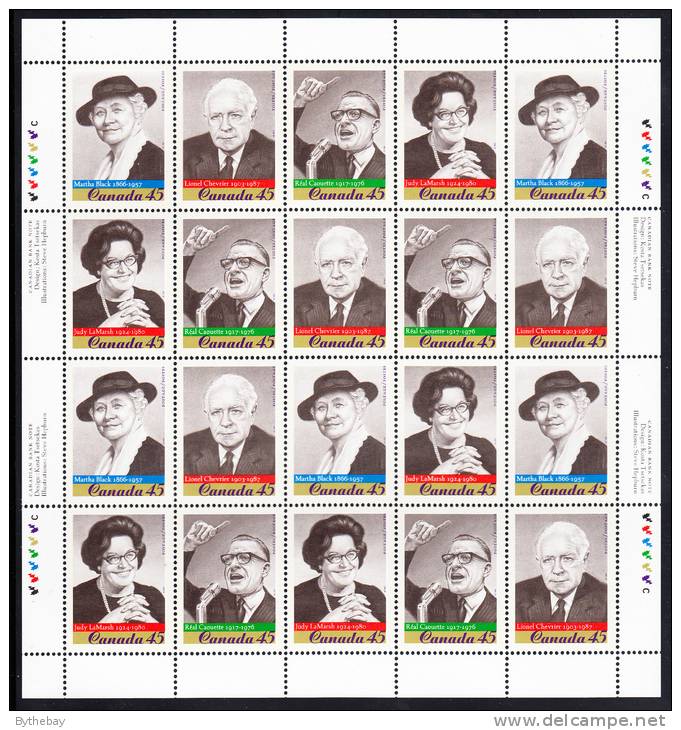 Canada MNH Scott #1664a Sheet Of 20 45c Judy LaMarsh, Martha Black, Real Caouette, Lionel Chevrier - Prominent Canadians - Full Sheets & Multiples