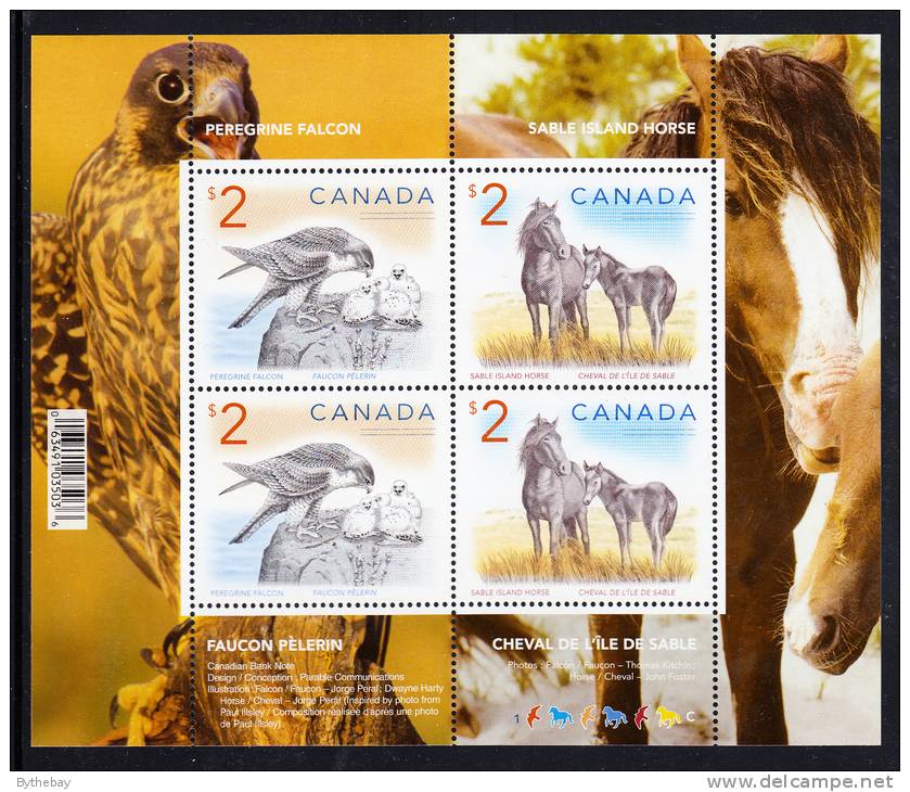 Canada MNH Scott #1692b Souvenir Sheet Of 4 $2 Peregrine Falcon, Sable Island Horse - Neufs