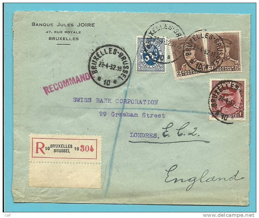 285+317+321 Op Brief Aangetekend Met Stempel BRUXELLES Naar LONDON (G.B.) - 1931-1934 Kepi