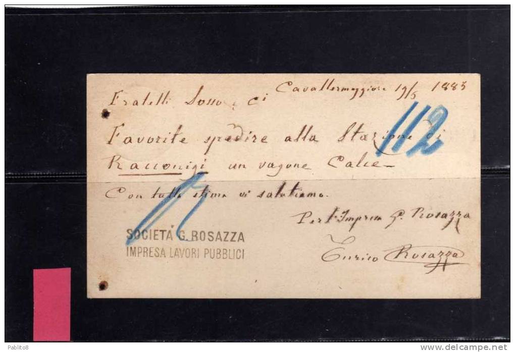 ITALIA REGNO CARTOLINA POSTALE INTERO - ITALY KINGDOM POSTCARD CAVALLEMAGGIORE 19 - 6 - 1885  10 CENTESIMI - Entiers Postaux