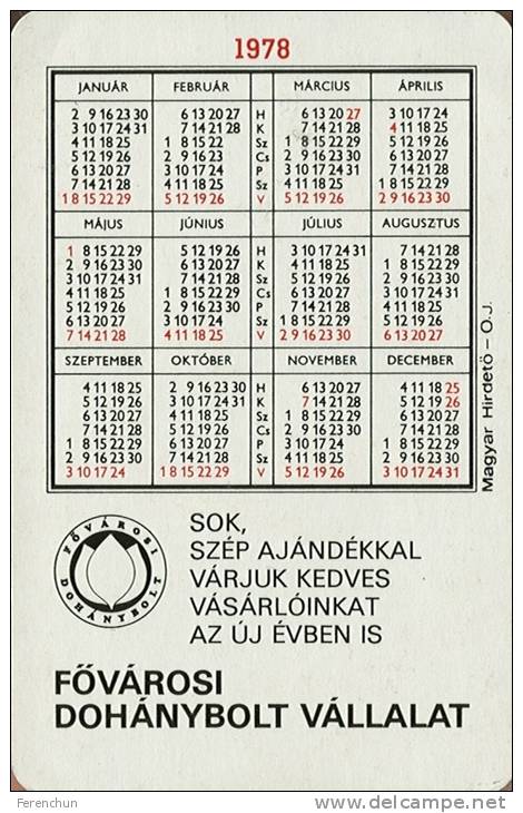 CHESS SPORT * DOMINO BAVARIAN PLAYING CARD ACE CARDS JOKER CANDLE FLOWER * CALENDAR * Fovarosi Dohanybolt 1978 * Hungary - Tamaño Pequeño : 1971-80