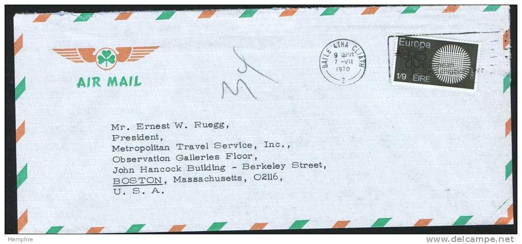 1970  Letter To USA  Sole Use 1/9 Europa 1970 Stamp - Briefe U. Dokumente