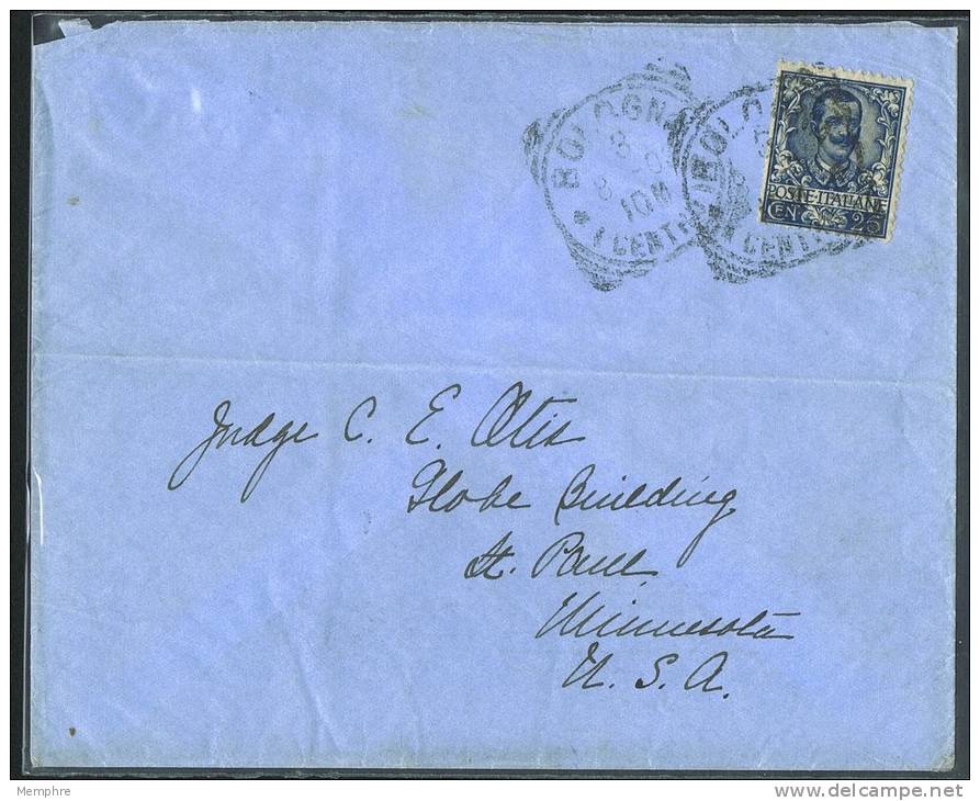 1903  Busta Di Bologna Per Gli Unitii Stati Sass 73  25 Cent Floreale - Express Mail