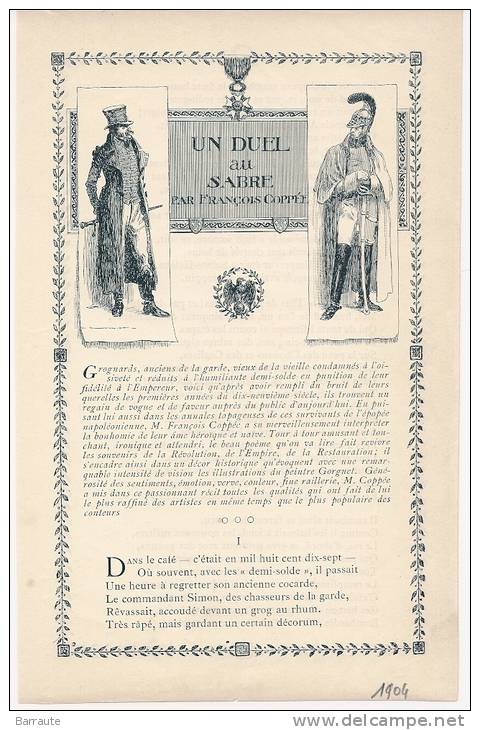 Nouvelle De 1904 " UN DUEL Au SABRE " Par François COPPEE " - Korte Verhalen