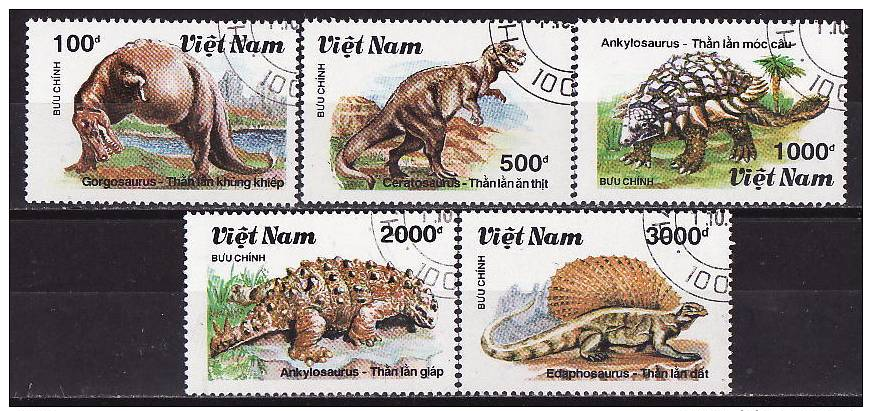 26-973 // 1990   PRAHISTORICAL  ANIMALS  Mi 2191/95 O - Vietnam