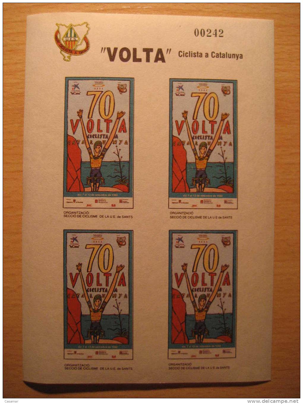 SPAIN 1990 Imperforated Volta Tour Giro Vuelta Cycling Cyclisme Bicycle Bloc 4 Poster Stamp Label Vignette Viñeta - Ciclismo