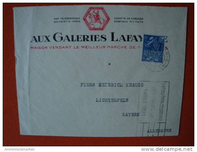 Frankreich: Werbebeleg "Aux Galeries Lafayette" Mit Ausstellungsstempel "Paris 1931 ! - Briefe U. Dokumente