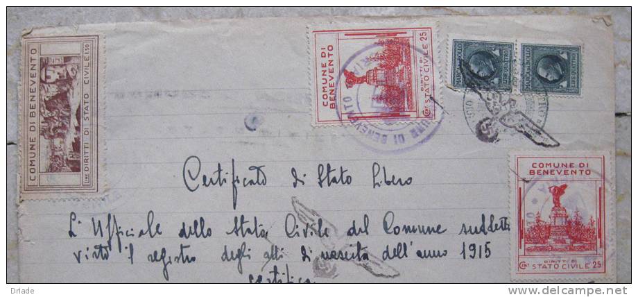 MARCHE DA BOLLO SU DOCUMENTO COMUNE DI BENEVENTO ANNO 1945 - Revenue Stamps