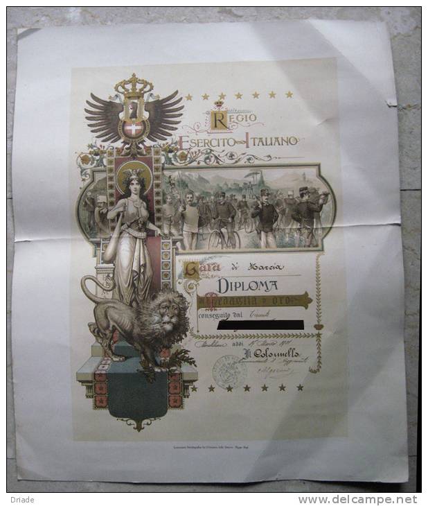 FOTOLITOGRAFIA DIPLOMA MEDAGLIA D´ORO REGIO ESERCITO ITALIANO GARA DI MARCIA ANNO 1901 - Diploma's En Schoolrapporten