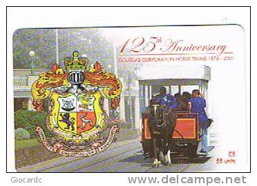 ISLE OF MAN - MANX TELECOM CHIP - 125^ ANNIV.DOUGLAS CORP. HORSE TRAMS 1876.2001 - USED CODE IOM10NLOGO - RIF. 7787 - Cavalli