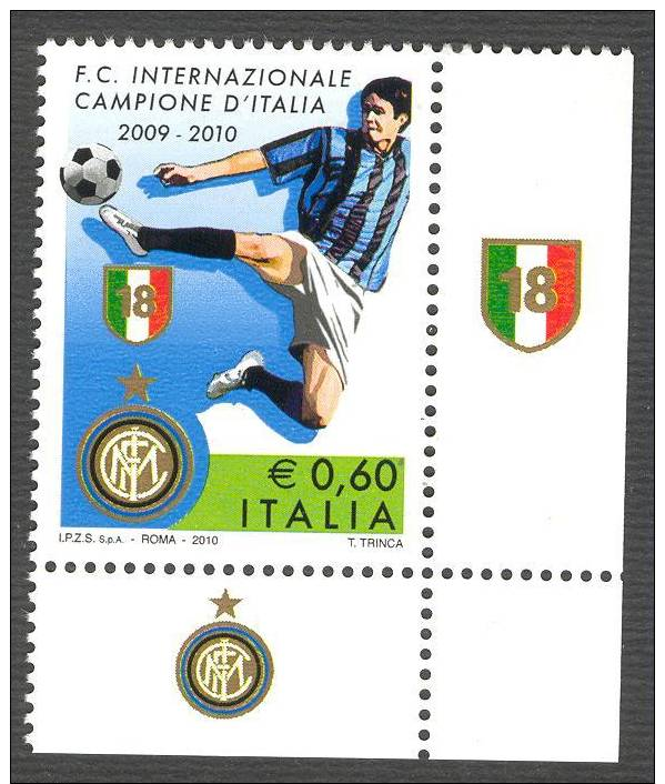 ITALIA ITALY STAMPS 2010  INTER CAMPIONE DITALIA 2009  - 2010 SOCCER ** NUOVO GOMMA INTEGRA - 2001-10:  Nuovi