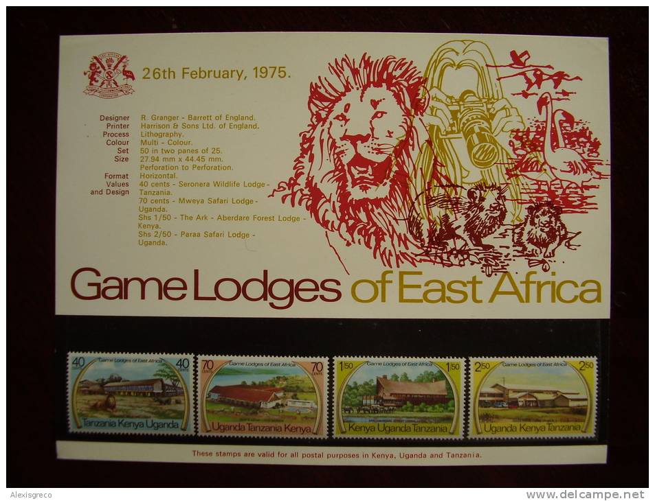 KUT 1975 EAST AFRICA GAME LODGES  Issue 4 Values To 2/50 MNH With PRESENTATION CARD. - Kenya, Uganda & Tanzania