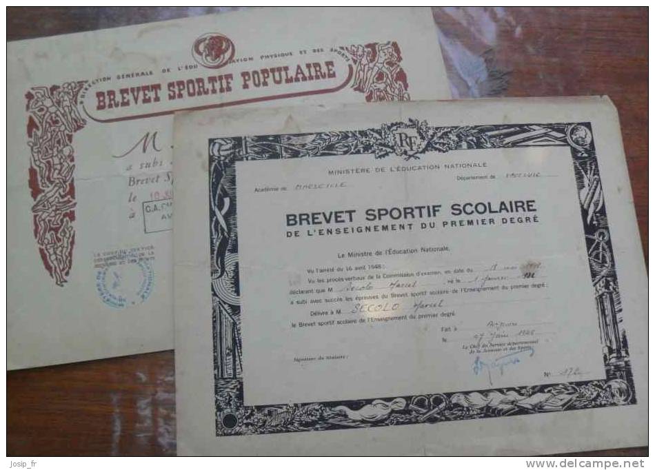 2 DIPLôMES Sportifs Scolaires 1948 VAUCLUSE - Diploma's En Schoolrapporten