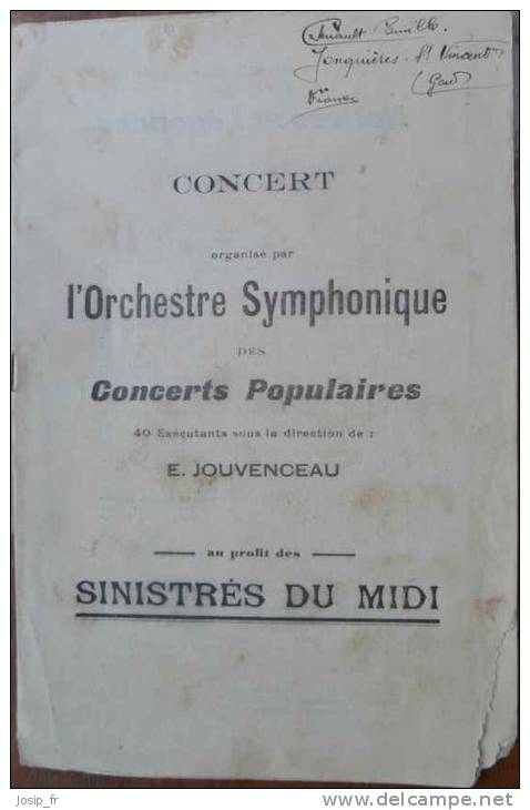 PROGRAMME CONCERT SYMPHONIQUE 1930 Pour SINITRéS Du MIDI CONSTANTINE? - Programmes