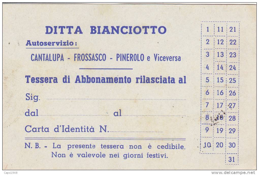 LOTTO  DI TRE BIGLIETTI AUTOSERVIZIO LINEA CANTALUPA PINEROLO (PIEMONTE) 2--0882-14522-523-524-525 -526 - Altri & Non Classificati