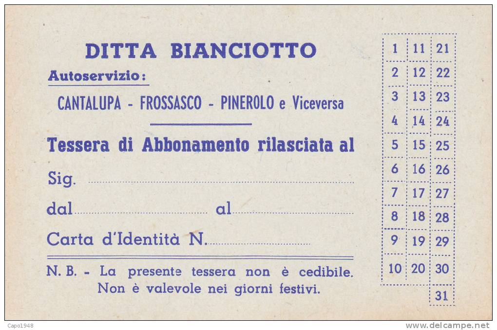 LOTTO  DI TRE BIGLIETTI AUTOSERVIZIO LINEA CANTALUPA PINEROLO (PIEMONTE) 2--0882-14522-523-524-525 -526 - Altri & Non Classificati