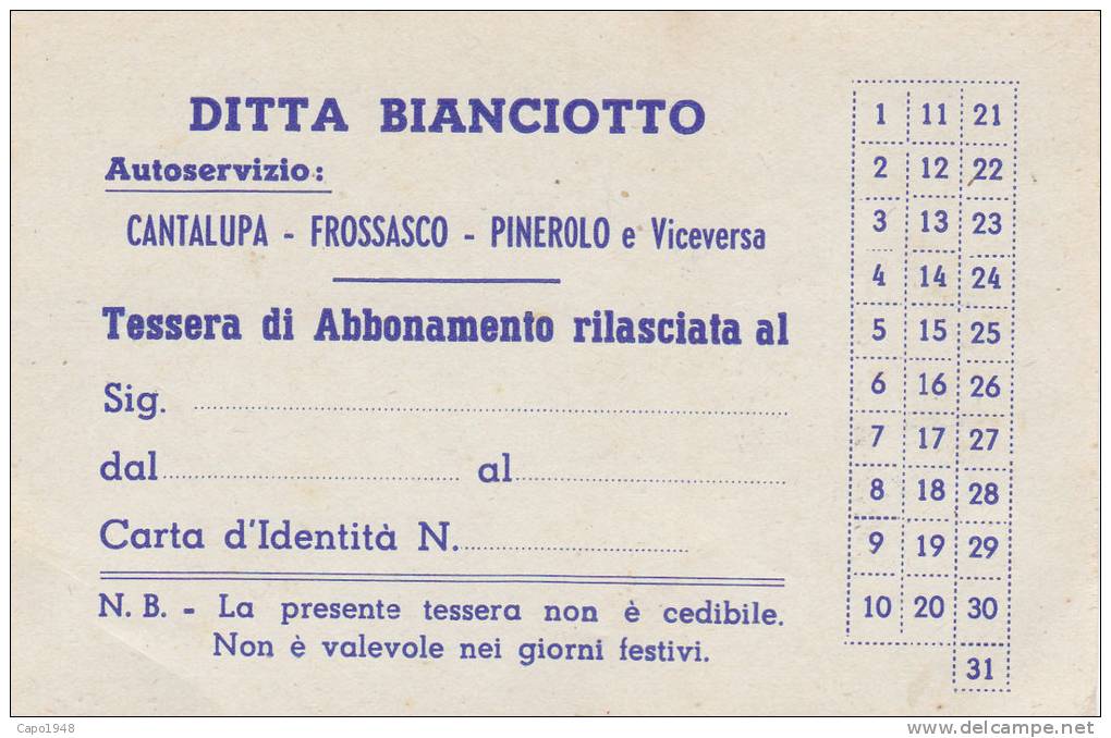 LOTTO DI TRE BIGLIETTI AUTOSERVIZIO LINEA CANTALUPA PINEROLO (PIEMONTE) 2--0882-14518-519-520-521 - - Altri & Non Classificati