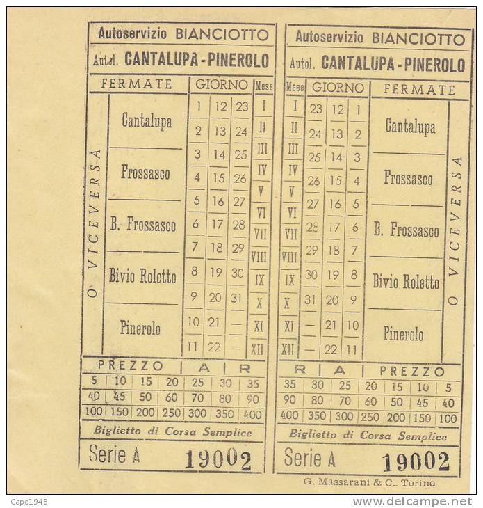 LOTTO DI TRE BIGLIETTI AUTOSERVIZIO LINEA CANTALUPA PINEROLO (PIEMONTE) 2--0882-14518-519-520-521 - - Altri & Non Classificati