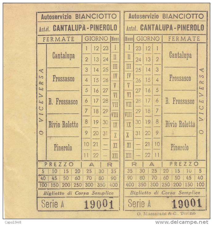 LOTTO DI TRE BIGLIETTI AUTOSERVIZIO LINEA CANTALUPA PINEROLO (PIEMONTE) 2--0882-14518-519-520-521 - - Altri & Non Classificati