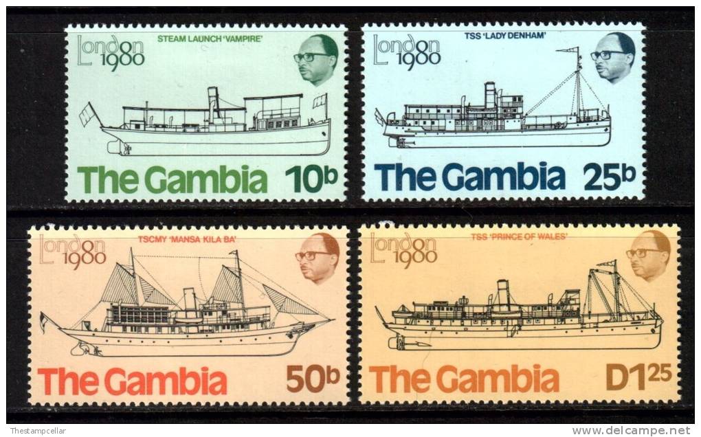 Gambia Scott 408/411, 1980 London 80 Set MH* Ships - Gambie (1965-...)