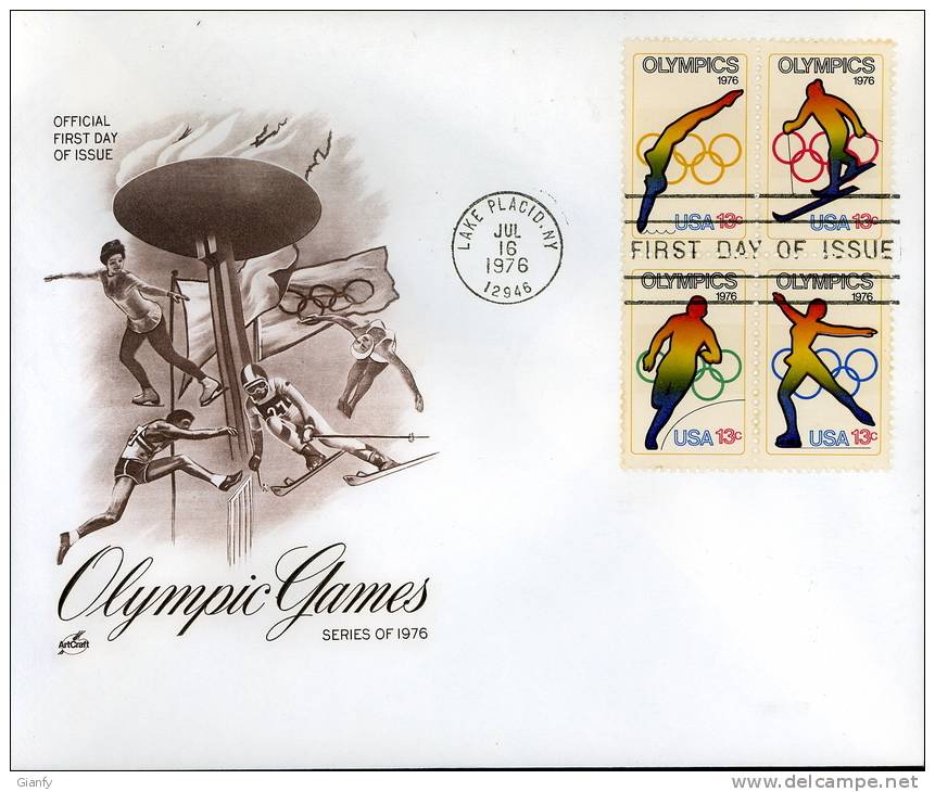 SPORT GIOCHI OLIMPICI STATI UNITI LAKE PLACID 1976 FDC - Invierno 1980: Lake Placid