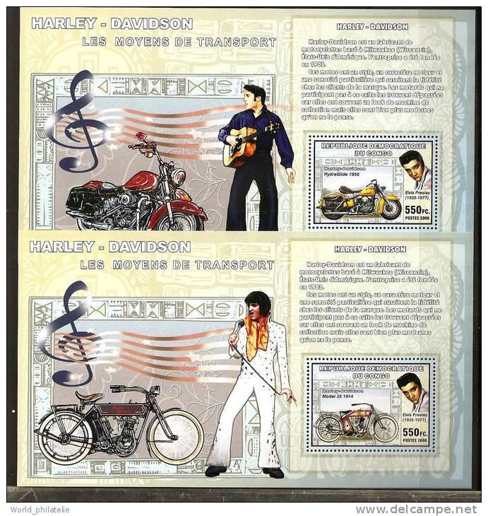 Congo Zaïre 2006 4 BF ** Musique, Elvis Presley, Harley - Davidson, Motos, Guitare, Chanteur, Motocyclettes - Mint/hinged