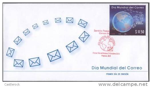 A)FDC WORLD POST DAY, DIA MUNDIAL DEL CORREO, MEXICO 2012, - Mexico