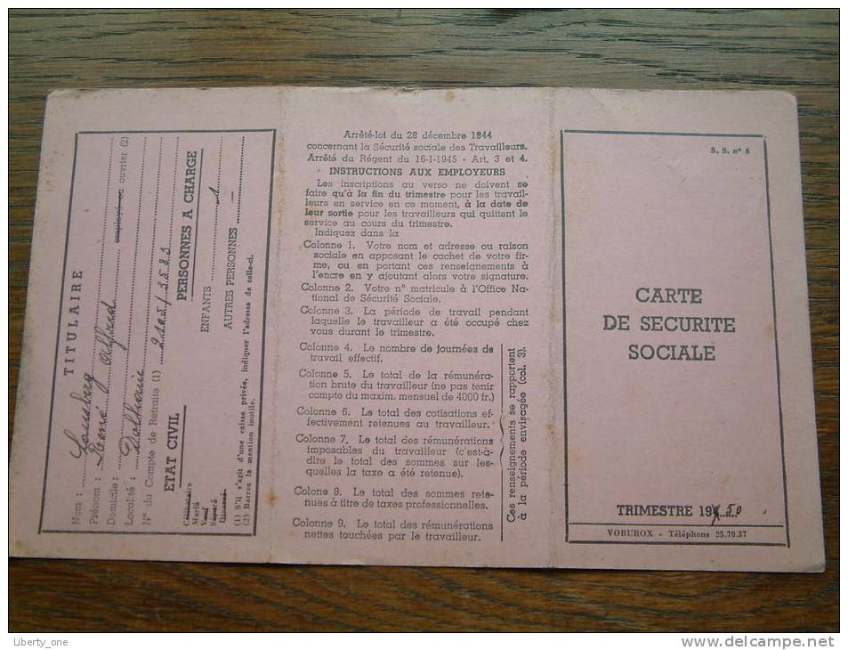 Carte De Securité Sociale LOUSBERG René - Dolhain / 1950 ( Voir Détails Photo ) ! - Andere & Zonder Classificatie