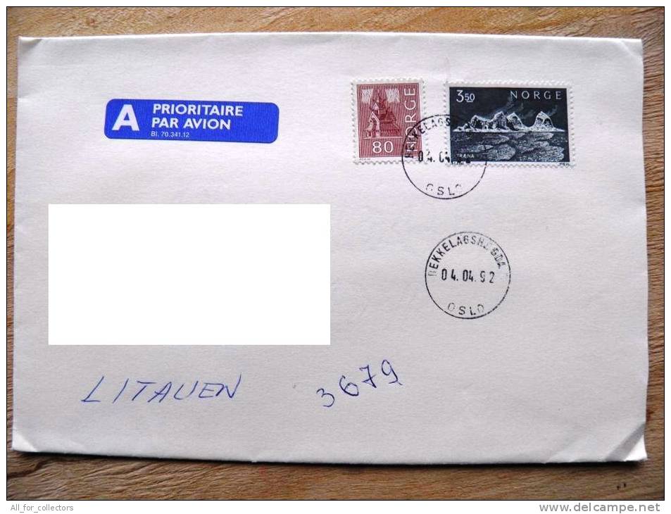 Cover Sent From Norway To Lithuania On 1992, Traena Mountains - Briefe U. Dokumente