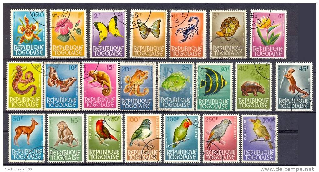 MR728 FAUNA VISSEN VOGELS VLINDERS REPTILES SNAKE MONKEY FLORA MAMMALS BIRDS BUTTERFLIES FISH TOGO 1964-1965 Gebr/used - Collections, Lots & Series