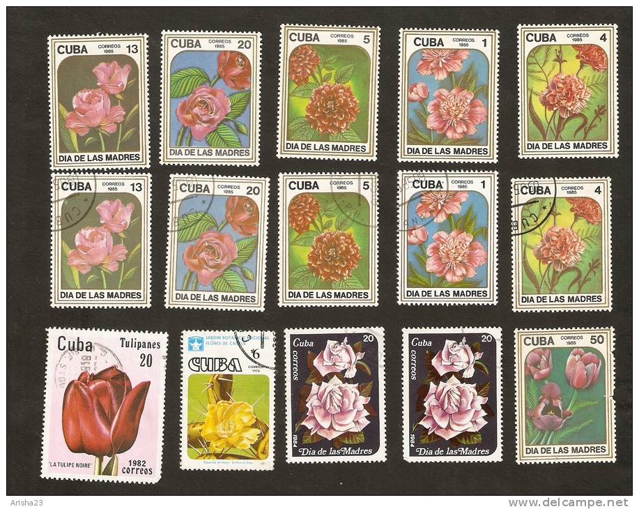 Bc2. Cuba LOT Set Of 15 - FLORA - 1985 Flower Flowers Used / Unused 1984 Rose Roses 1978 Cactus 1982 Tulip - Otros & Sin Clasificación