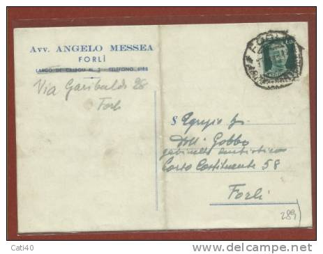 1945 - LUOGOTENENZA - FORLI' 60 C. ISOLATO SU CARTOLINA POSTALE PER CITTA' IN DATA 1/11/45 - Andere & Zonder Classificatie