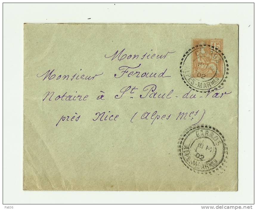 06  Alpes Mmes  Obl.  1902 CARROS - Enveloppes Types Et TSC (avant 1995)