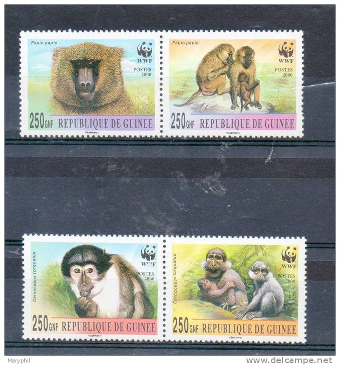 LOT  75 - GUINEE - 4 VAL**. WWF SINGES - Cote 6 € - Singes