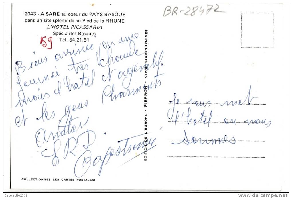 BR28472 A Sare Au Coeur Du Pays Basque L Hotel Picassaria     2 Scans - Other & Unclassified