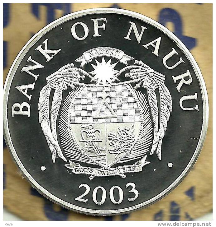 NAURU $10 DOLLARS EMBLEM FRONT 1ST ANN OF EURO COLOURED BACK 2003 SILVER PROOF READ DESCRIPTION CAREFULLY!! - Nauru