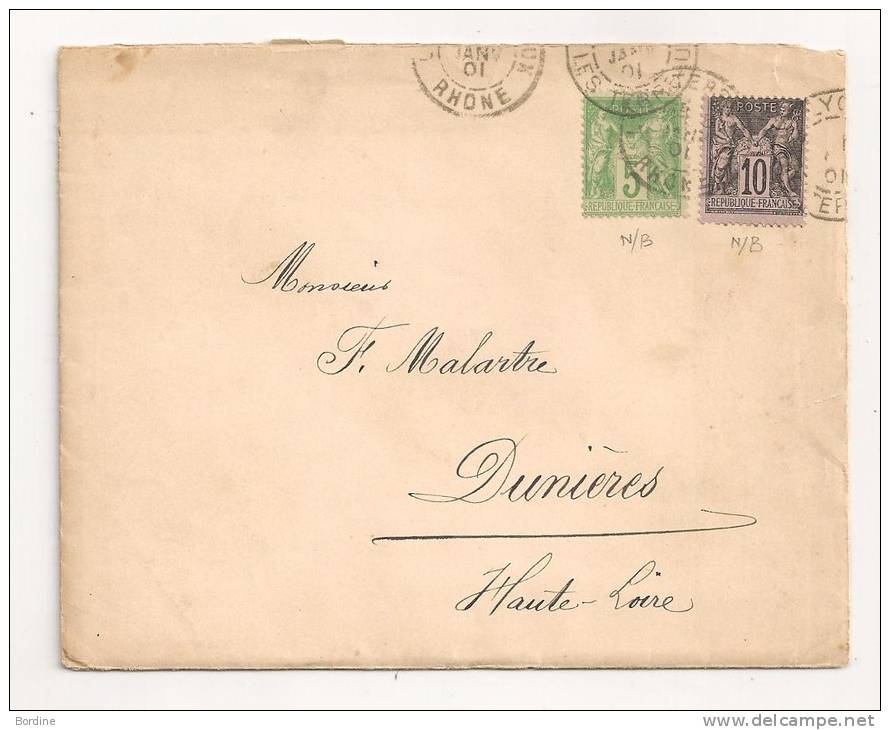 Lettre - RHONE - LYON - Càd S/TP Au Type Sage N°102+103 - 1901 - 1898-1900 Sage (Type III)