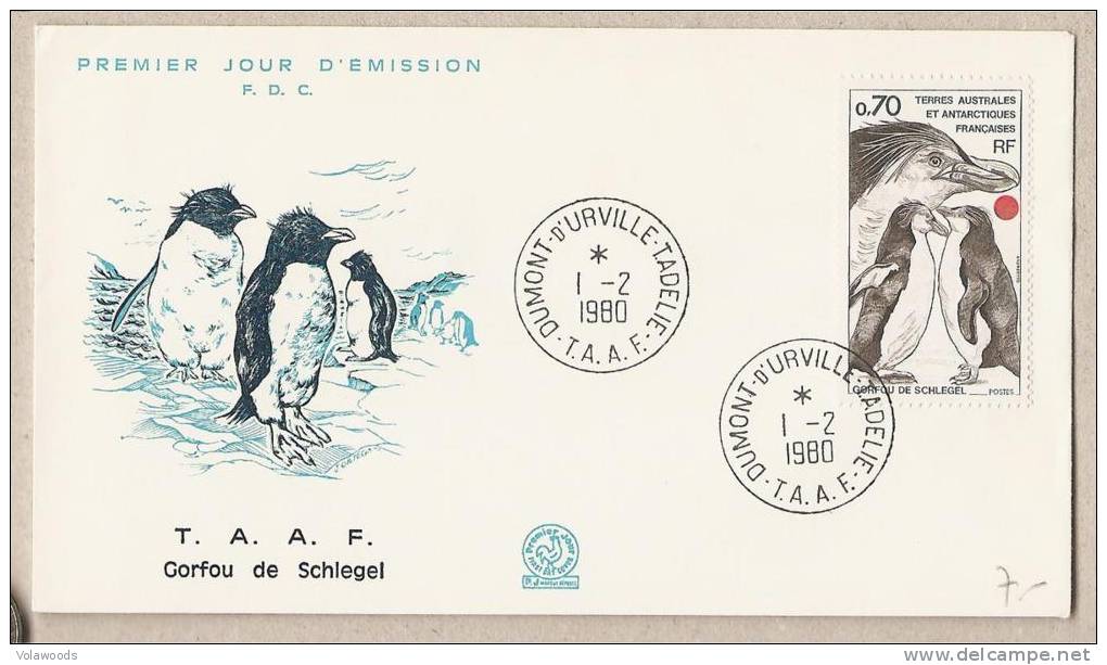 TAAF - Busta Fdc: Pinguini Di Schlegel - 1980 - FDC