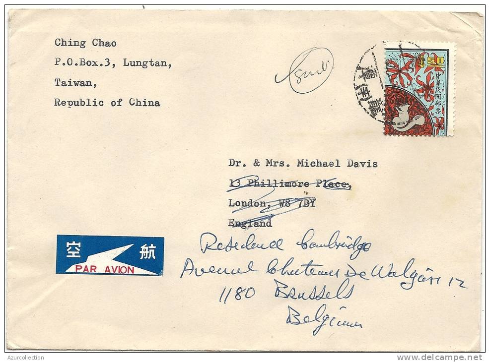 LETTRE  PAR AVION POUR BELGIUM .TAIWAN - Lettres & Documents