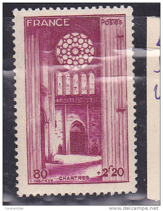 FRANCE N° 664 80C + 2.20 LIE DE VIN CATHEDRALE DE CHARTRES LIE DE VIN FONCE NEUF SANS CHARNIERE - Unused Stamps