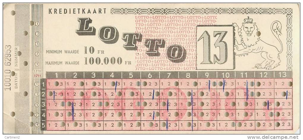 BILLET DE LOTO LOTTO TAMBOLA LOTERIE BELGIQUE JEU - Billets De Loterie